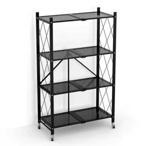 4-layer 3-layer metal folding storage rack  metal storage for household kitchen shelves with wheels