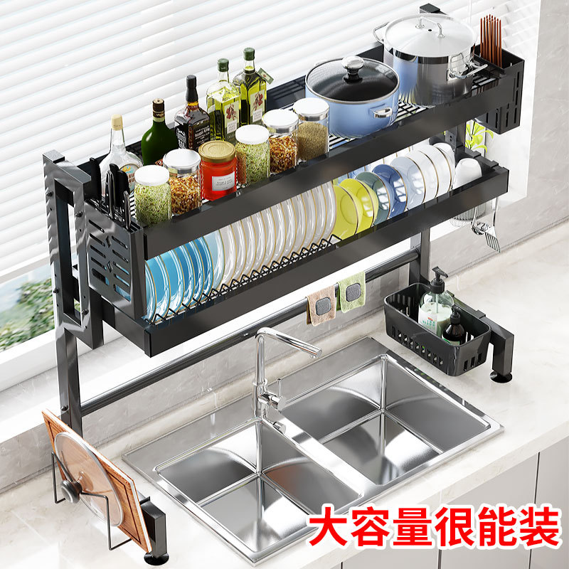 Kitchen sink storage dishes clothes rack shelf countertop storage rack multifunctional sink dishes drainage pipe rack