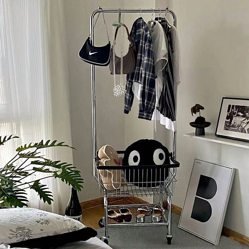 Rolling laundry basket cart with wire storage rack and suspension rack wholesale