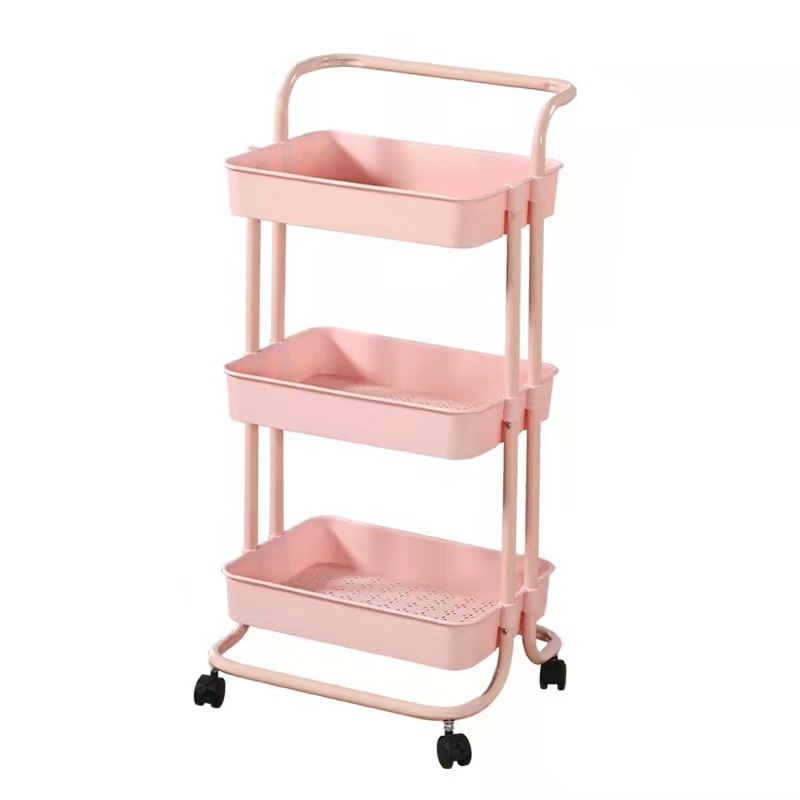 3-Tier Kitchen Organizer Metal Movable Hand Trolley Cart for Household for Cabinet and Shelf Storage Made of Durable Plastic