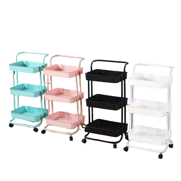 3-Tier Kitchen Organizer Metal Movable Hand Trolley Cart for Household for Cabinet and Shelf Storage Made of Durable Plastic