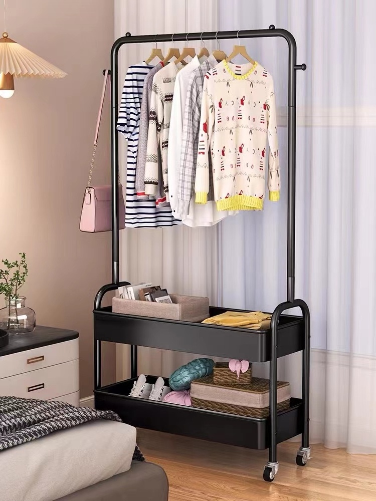 Small and portable Coat Rack Garment Rack Clothes Hanger Shelves Storage Movable With Roller Wardrobe Hanger Floor Shoe Rack