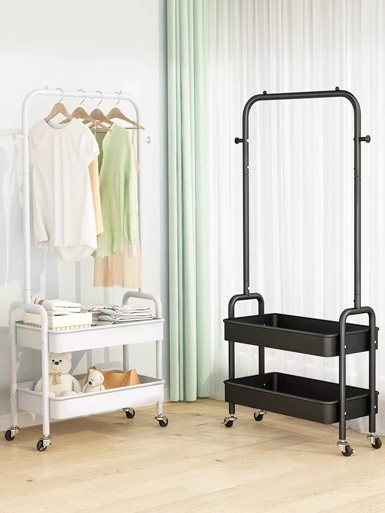 Small and portable Coat Rack Garment Rack Clothes Hanger Shelves Storage Movable With Roller Wardrobe Hanger Floor Shoe Rack