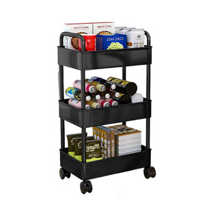 Small moq steel 3 tier mesh wire basket mobile rolling storage rack bathroom utility shelf kitchen cart trolley with wheels