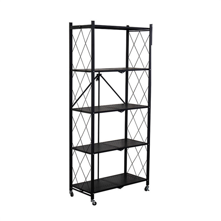 Custom High Quality Black Folding Kitchen Steel Storage Rack Book Shelves Units For Home