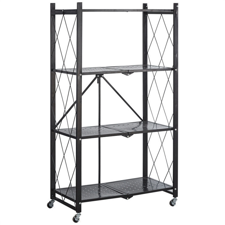 Hot Sale Black 4 Tier Folding Storage Shelf Rack Book Shelves For Living Room