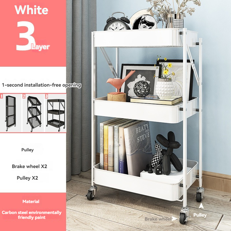 Wholesale Iron White Large Food Three Floor Kitchen Storage Trolley Cart Organizer