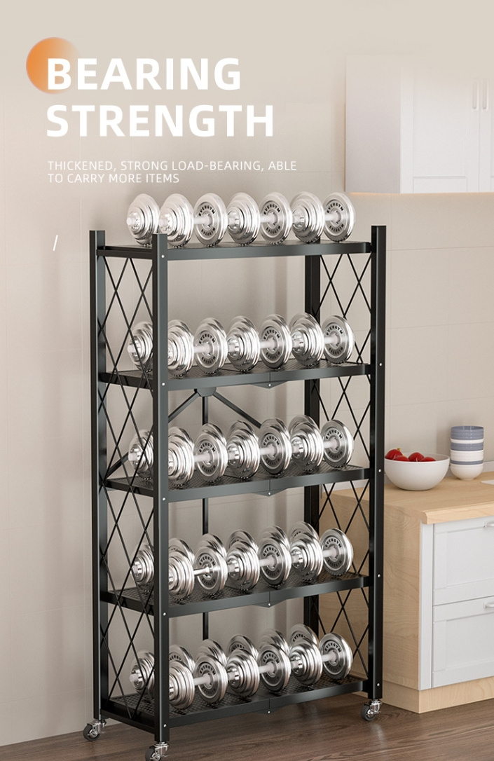 Custom 5 Tier Black Foldable Steel Kitchen Storage Rack Shelf Display Shelving Units