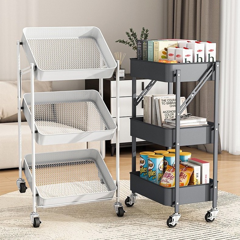 Wholesale Iron White Large Food Three Floor Kitchen Storage Trolley Cart Organizer