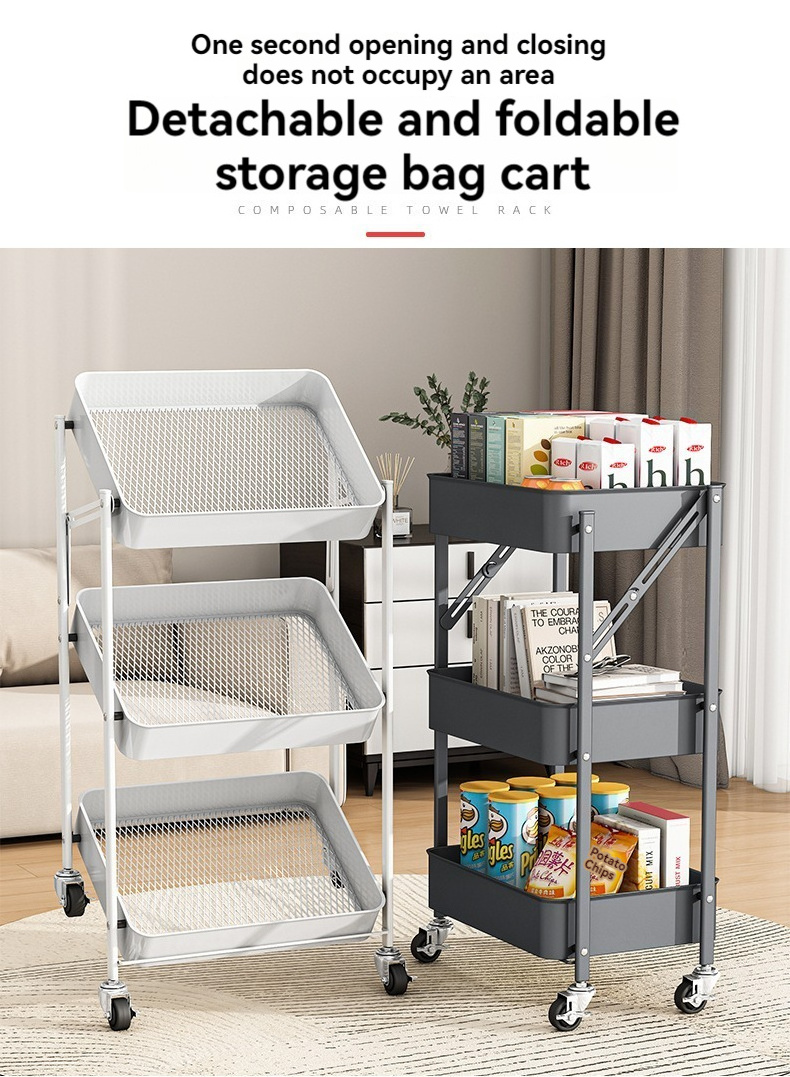 Wholesale Iron White Large Food Three Floor Kitchen Storage Trolley Cart Organizer