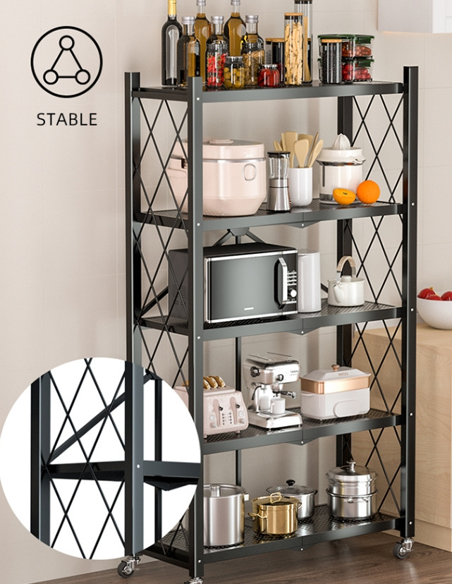 Custom 5 Tier Black Foldable Steel Kitchen Storage Rack Shelf Display Shelving Units