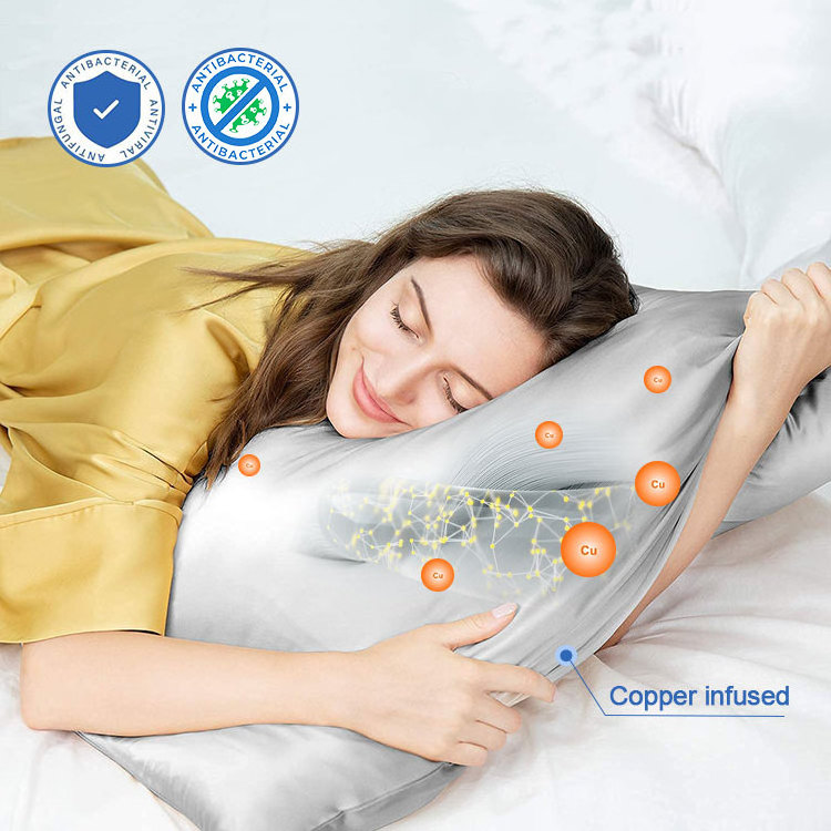 Pillowcase Anti Acne Anti-Bacteria Stain Polyester 25mm 22mm 50% Mulberry Silk Pillowcase Copper ion Pillow Case