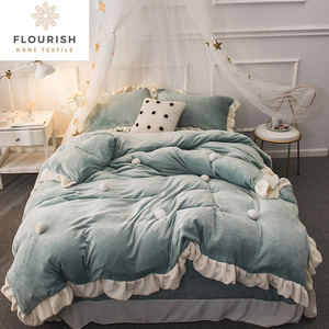 Flourish Purple Princess Duvet Cover Pillowcase Bed Sheet Linens Fleece Warm Bedding Sets