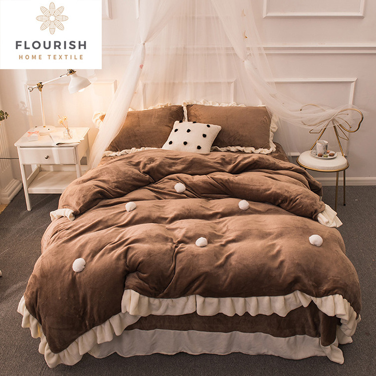 Flourish Purple Princess Duvet Cover Pillowcase Bed Sheet Linens Fleece Warm Bedding Sets