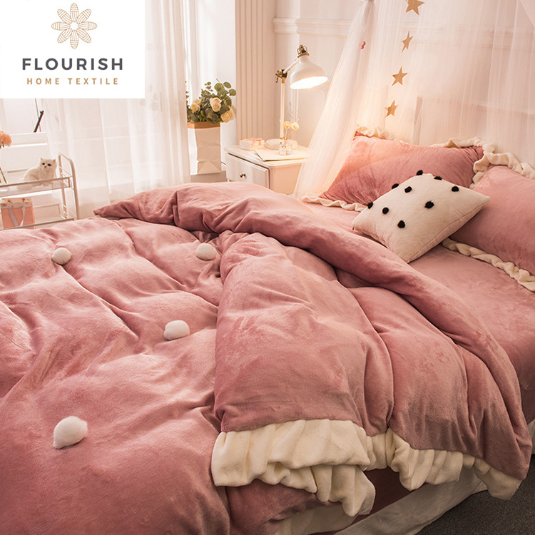 Flourish Purple Princess Duvet Cover Pillowcase Bed Sheet Linens Fleece Warm Bedding Sets