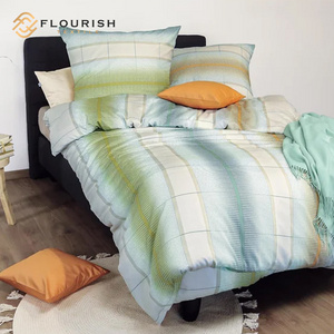 Flourish Knitted Cotton Satin Pattern Printing Wholesale Korean Comforter Bed Sheet Bedding Set King Size