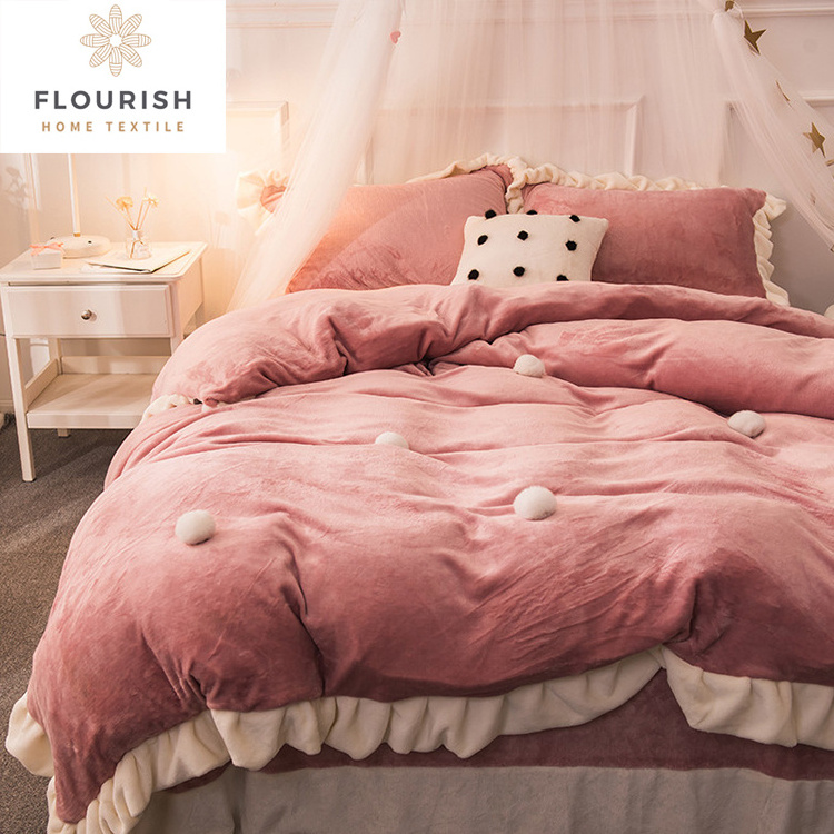 Flourish Purple Princess Duvet Cover Pillowcase Bed Sheet Linens Fleece Warm Bedding Sets