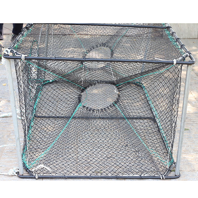 King Crab Lobster Shrimp Square Cage Nylon Knotless PE Net Trap Welding Process Trap Pot