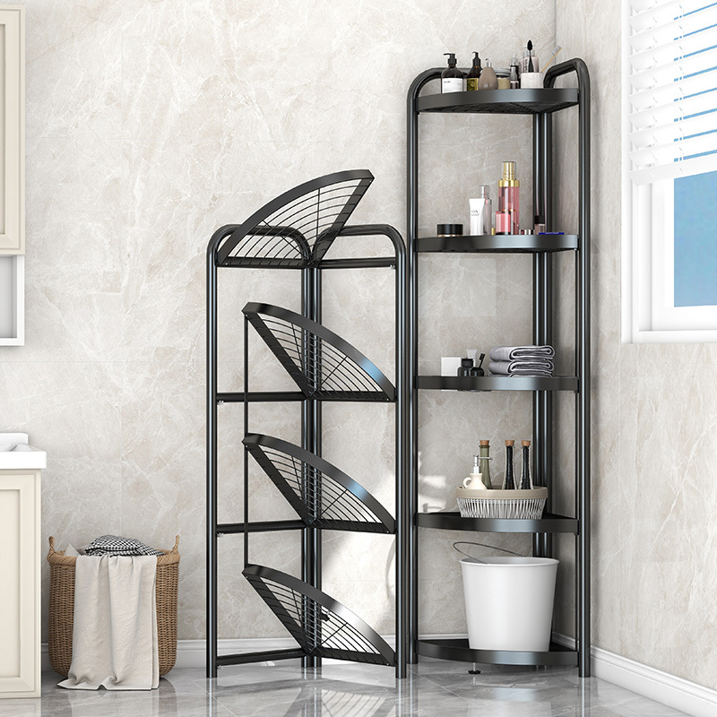 Foldable store metal moveable shelf home kitchen storage rack corner shelf folding corner rack multi-layer metal shelf