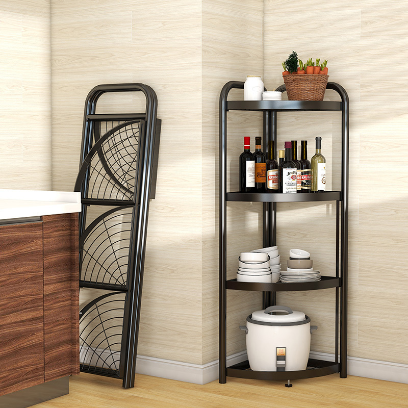 Foldable store metal moveable shelf home kitchen storage rack corner shelf folding corner rack multi-layer metal shelf