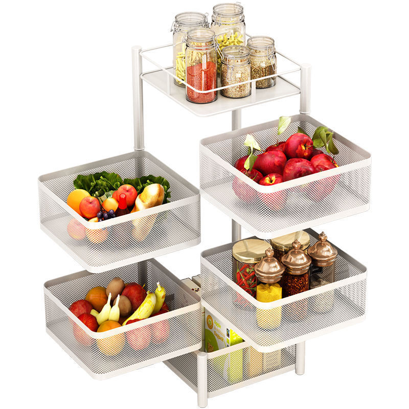 Modern white black Kitchen storage rotatable shelf 3/4/5 layers vegetable or fruit storage rack