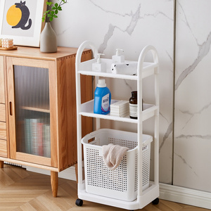 Wholesale Bathroom Products Plastic Clothing Basket With Wheels Removable Multilayer Laundry Basket