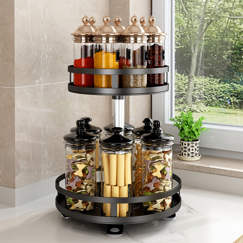 1/2/3 Tier Black Metal Lazy Susan Kitchen Spice Rack Makeup Storage 360 degree Turntable Rotating Seasoning Organizer