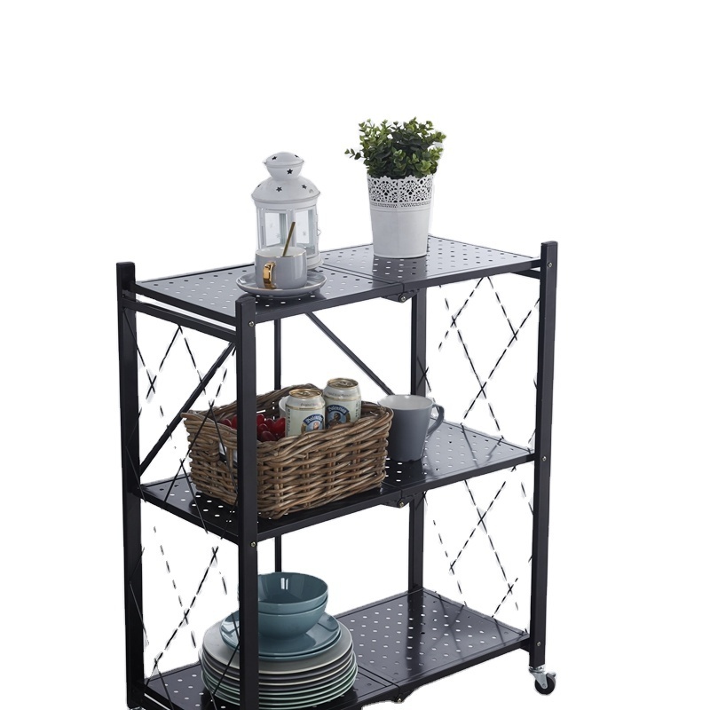 Factory Direct Supply Metal Folding 3 Layer Chrome Cube Storage Shelf foldable rack with wheel movable