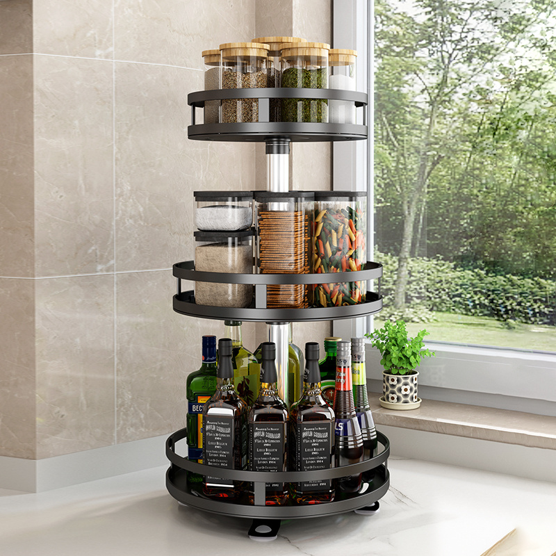 1/2/3 Tier Black Metal Lazy Susan Kitchen Spice Rack Makeup Storage 360 degree Turntable Rotating Seasoning Organizer