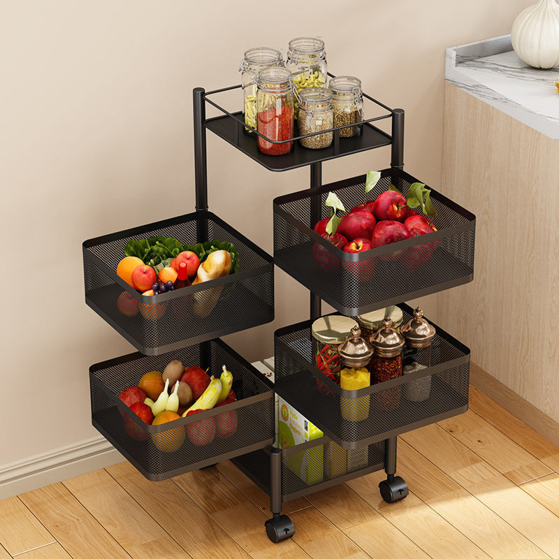 Hot Sale Multi-layer Rotatable Storage Cart 360 Degree Fruit Vegetable Shelf Kitchen Rotating Storage Rack