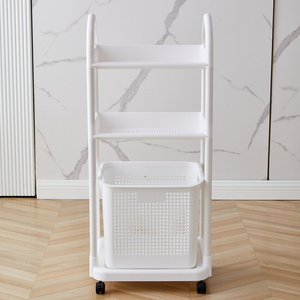 multifunctional plastic dirty clothes trolley movable laundry basket cart with wheels