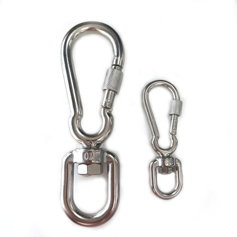 Grade 304 316 Complete Specifications Stainless Steel Gourd Type Carabiner Screw Swivel Snap Hook for Climbing Pet