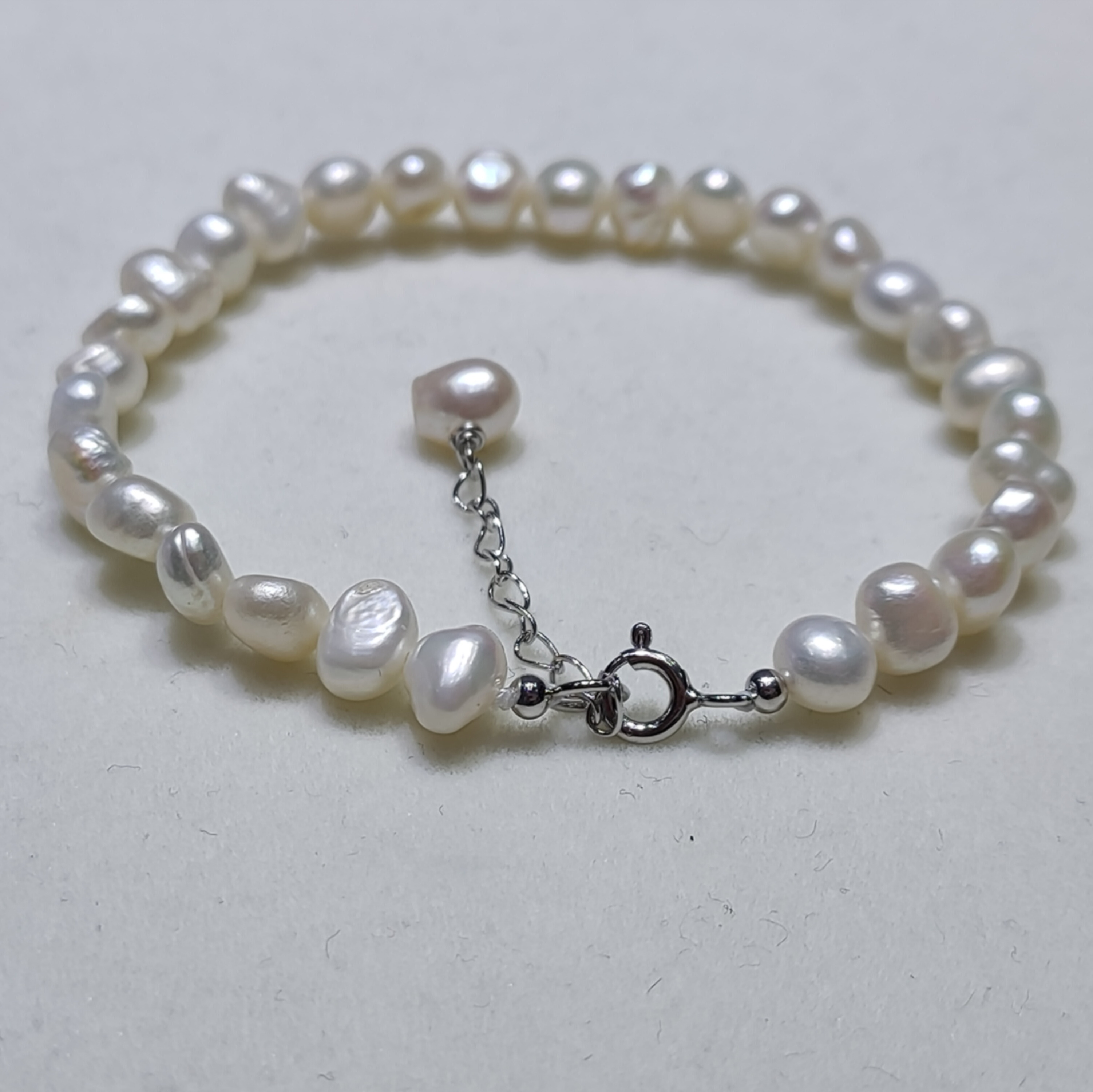 Freshwater Pearl Bracelet Buckle 5-6mm Baroque Pearl Bracelet 925 Sterling Silver Gift Cute Natural Girl Women 18+3cm 1 Piece