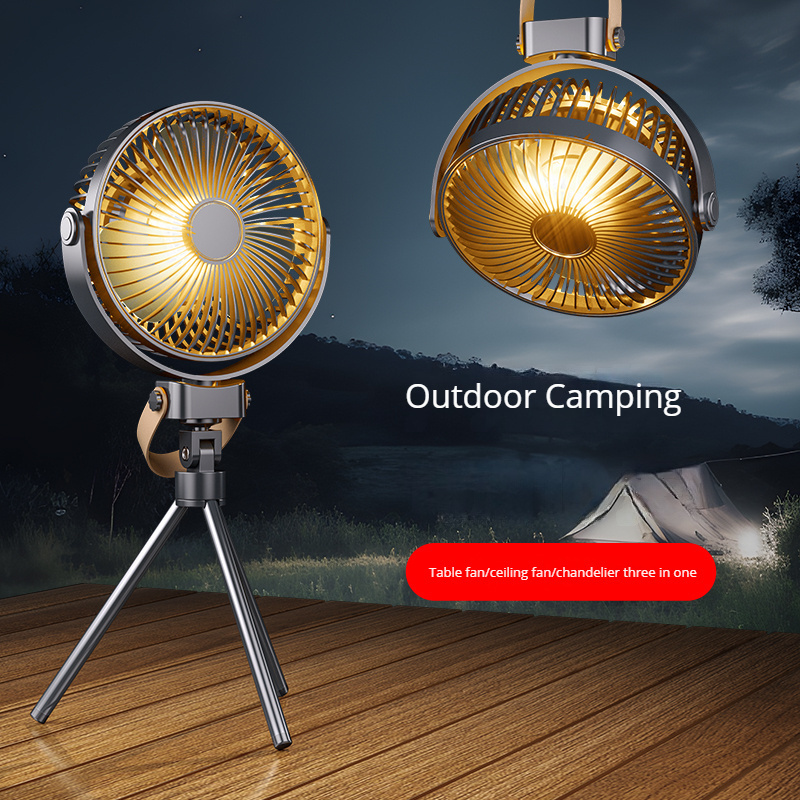 New 2023 desktop fan,portable rechargeable usb tripod fan with remote control,mini ceiling outdoor camping light fans