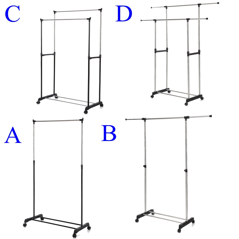 Adjustable Rolling Steel Cloth Hanger Organizer Garment Rack Heavy Duty Rail with Wheel Clothes Storage