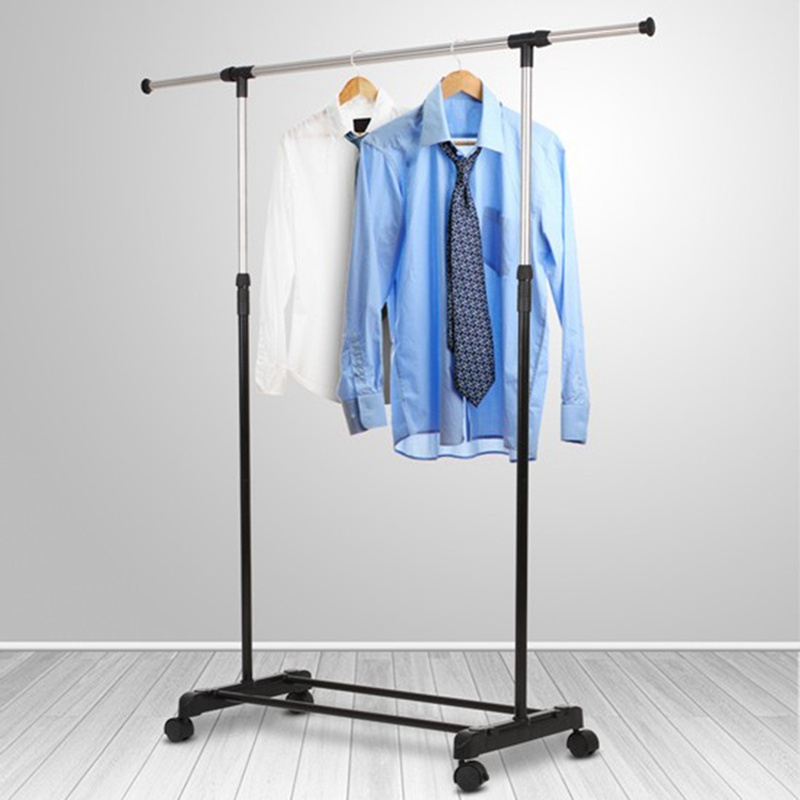 Adjustable Rolling Steel Cloth Hanger Organizer Garment Rack Heavy Duty Rail with Wheel Clothes Storage