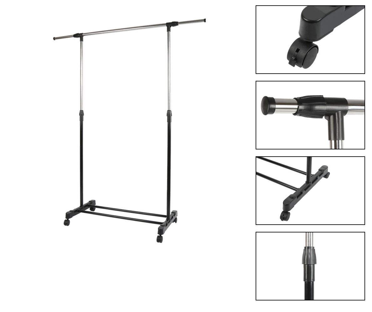 Adjustable Rolling Steel Cloth Hanger Organizer Garment Rack Heavy Duty Rail with Wheel Clothes Storage