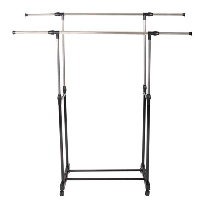 Good Supplier heavy duty Adjustable Double Rod Clothes Drying Rolling Garment Rack