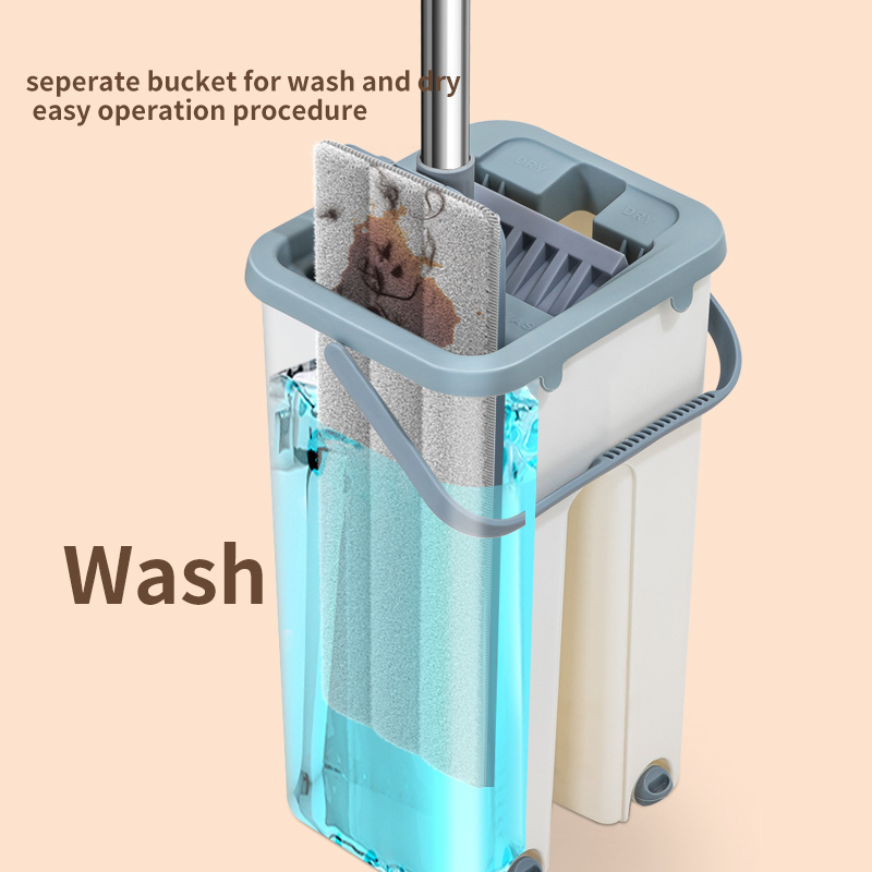 New Design Home Household Self Cleaning hand free Square scratch  squeeze dirty water seperation  Floor Flat Mop And Bucket Set