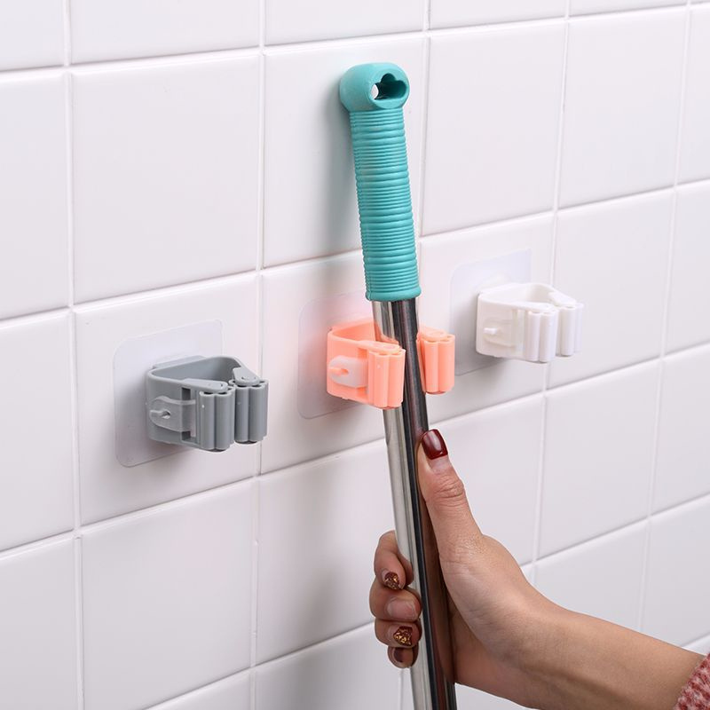 Mop Broom Holder Wall Mounted Mop Holder Household Adhesive Storage Broom Hanger Mop Hook Racks Kitchen Bathroom Organizer