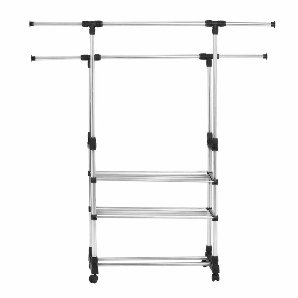 2022 New Adjustable Rolling Garment Rack Clothes Storage Organization Drying Hanging Portable Wardrobe Bottom Storage Organizer