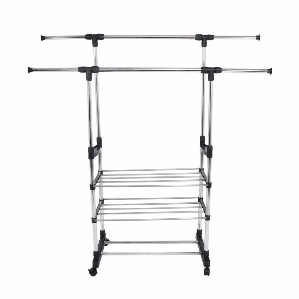 2022 New Adjustable Rolling Garment Rack Clothes Storage Organization Drying Hanging Portable Wardrobe Bottom Storage Organizer