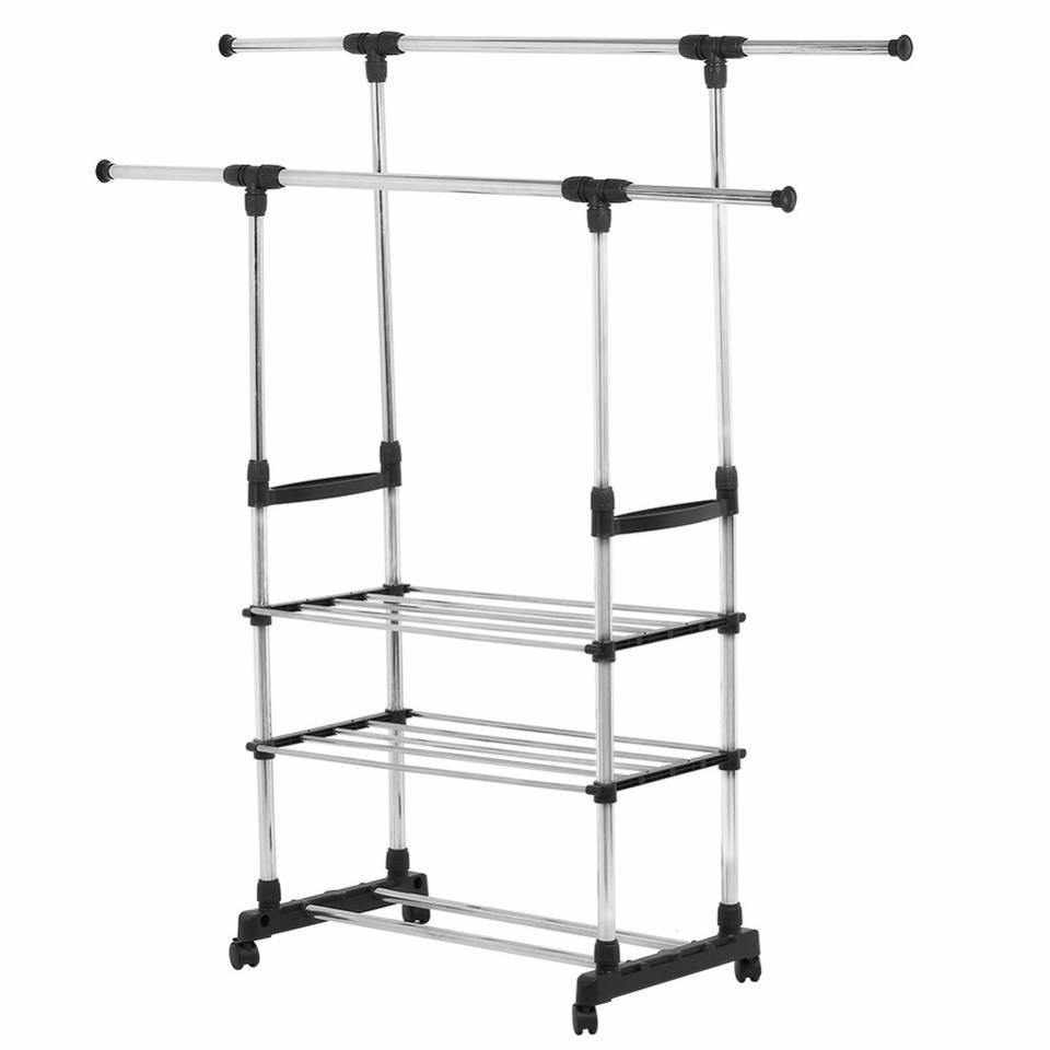 2022 New Adjustable Rolling Garment Rack Clothes Storage Organization Drying Hanging Portable Wardrobe Bottom Storage Organizer