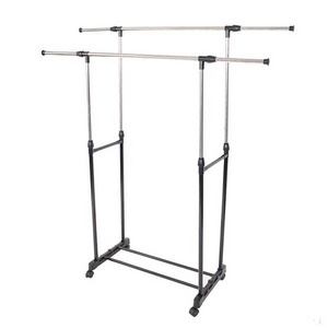 Good Supplier heavy duty Adjustable Double Rod Clothes Drying Rolling Garment Rack