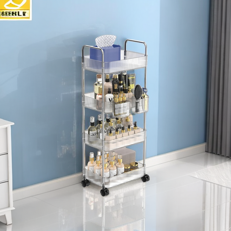 Light luxury bathroom storage shelf floor trolley mobile bathroom bedroom cosmetics storage shelf