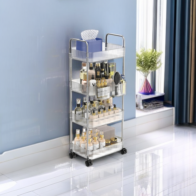 Light luxury bathroom storage shelf floor trolley mobile bathroom bedroom cosmetics storage shelf