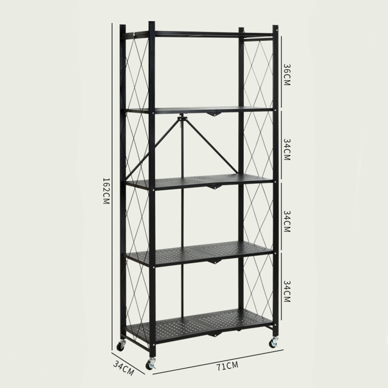 Black Kitchen Rack Multi-functional Square Rotating Floor Multi-layer Folding Kitchen Storage Rack Shelves