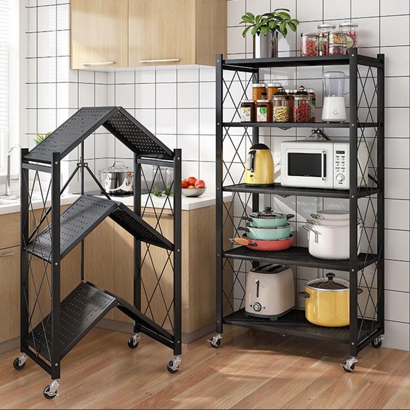 Collapsible Wire Shelving Kitchen Shelves Bookshelf Living Room Bathroom Foldable Kitchen Storage Shelves With Wheels