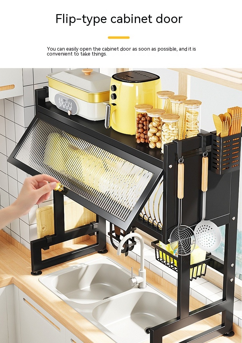 High Quality Metal Rustproof Drainboard Plate Drying Kitchen Organizer Over Sink 2 3 Tier Dish Drying Drainer Rack With Cover