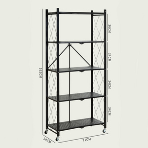 Multifunctional Bathroom Kitchen Folding Shelves Rack 5 Tier Foldable Storage Shelf Rack Organizer With Wheel